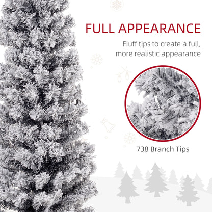 7.5ft Flocked Christmas Tree, Pencil Christmas Tree With Realistic Branch Tips, Folding Metal Stand, Black - view 6