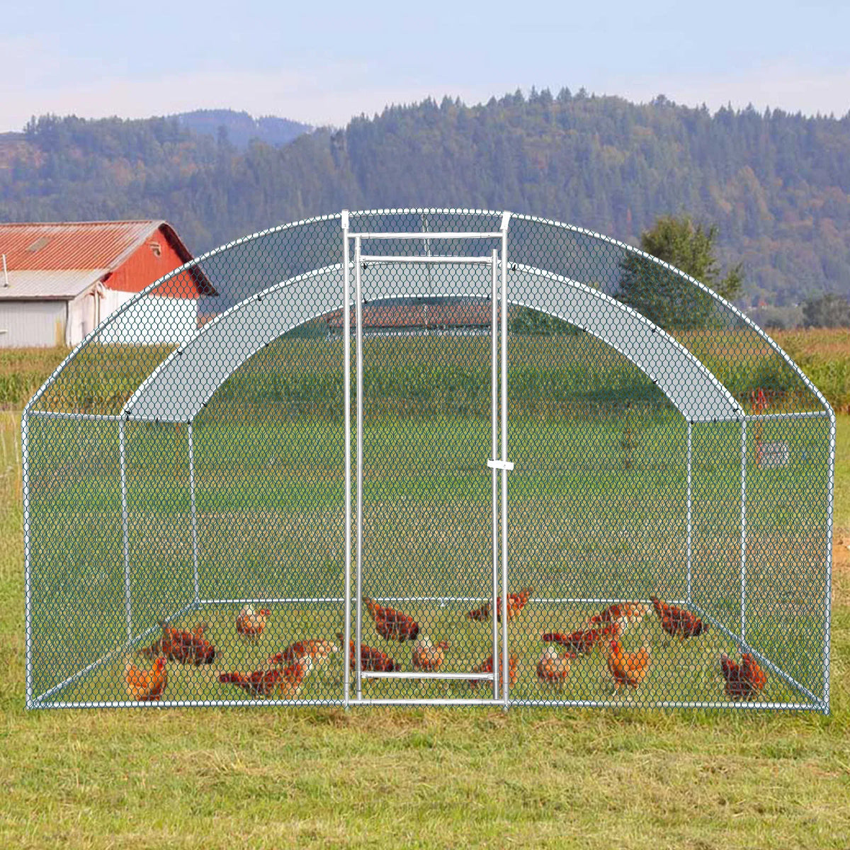13 x 10 ft Large Metal Chicken Coop, Walk-in Poultry Cage Chicken Hen Run House with Waterproof Cover - view 3