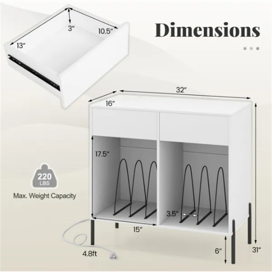 Record Player Storage Stand - Customizable Vinyl Compartments, Built-in Charging Station - view 5