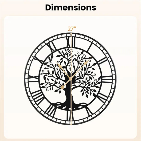 Black Tree Of Life Decorative Wall Clock, 27' Non-Ticking Quartz Movement Easy To Read - view 6