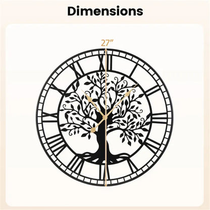 Black Tree Of Life Decorative Wall Clock, 27' Non-Ticking Quartz Movement Easy To Read - view 6