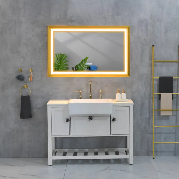 42x24 Inch LED Frontlit Bathroom Mirror with Metal Frame, Wall Mounted Vanity Mirror with Smart Touch Button, Anti-Fog - view 2