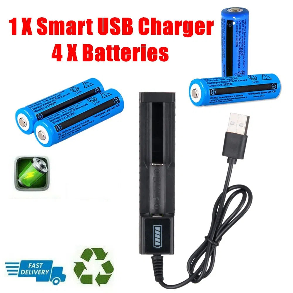 Rechargeable Li-Ion Button Top Batteries 3000mAh Multipurpose Battery 3.7V & USB Charger For Torch Laser - view 6