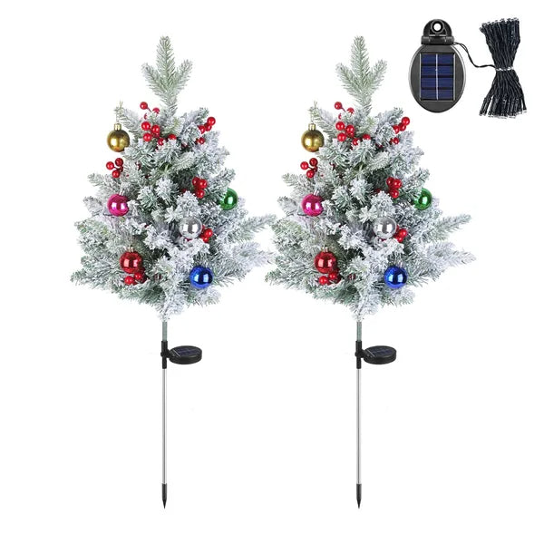 2Pcs Solar Powered Lighted Christmas Tree Urn Filler With Light Artificial Xmas Trees Light With Berries Decor Balls - view 5