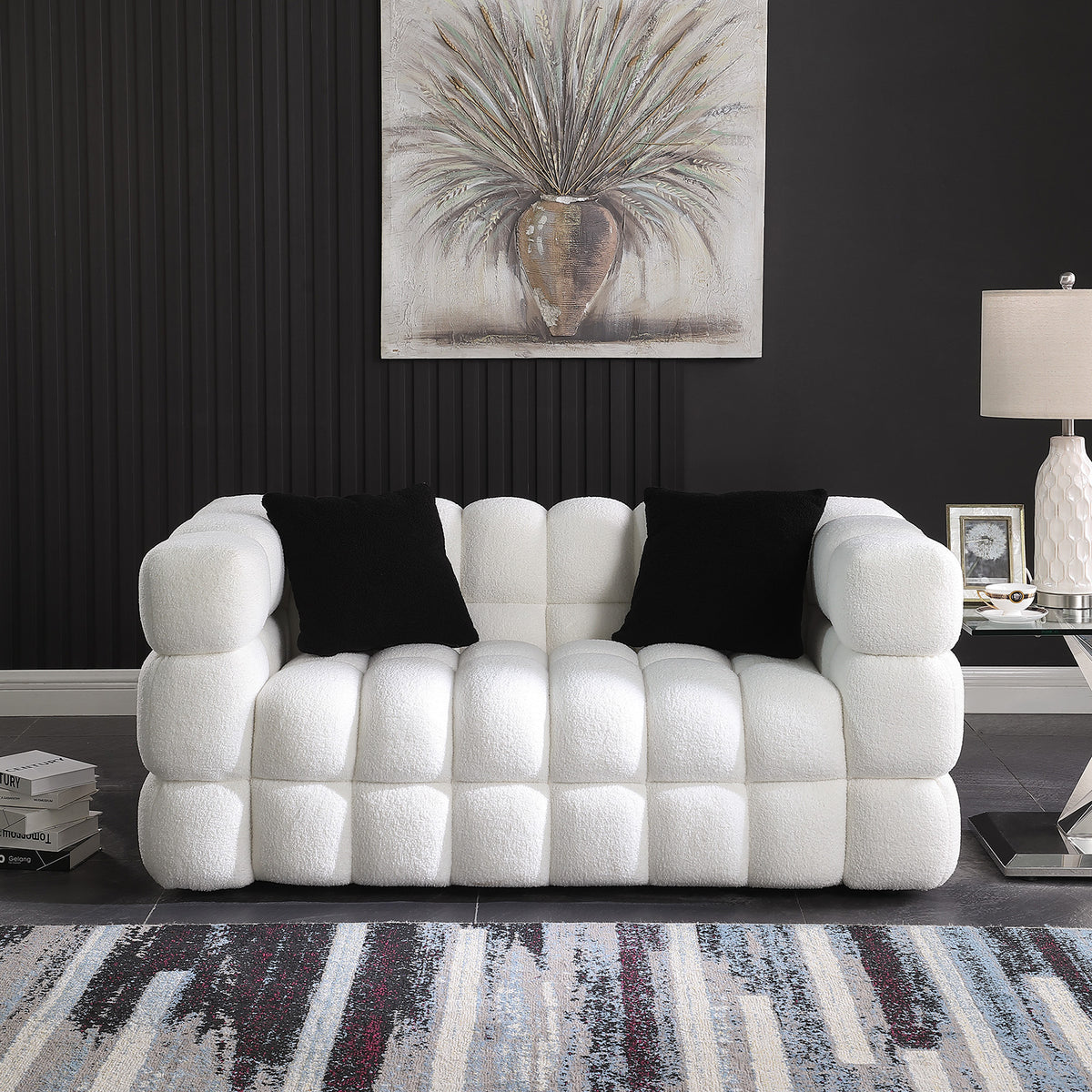 62.2length,35.83inch Deepth,human Body Structure For USA People, Marshmallow Sofa,boucle Sofa,White Color, 2 Seater