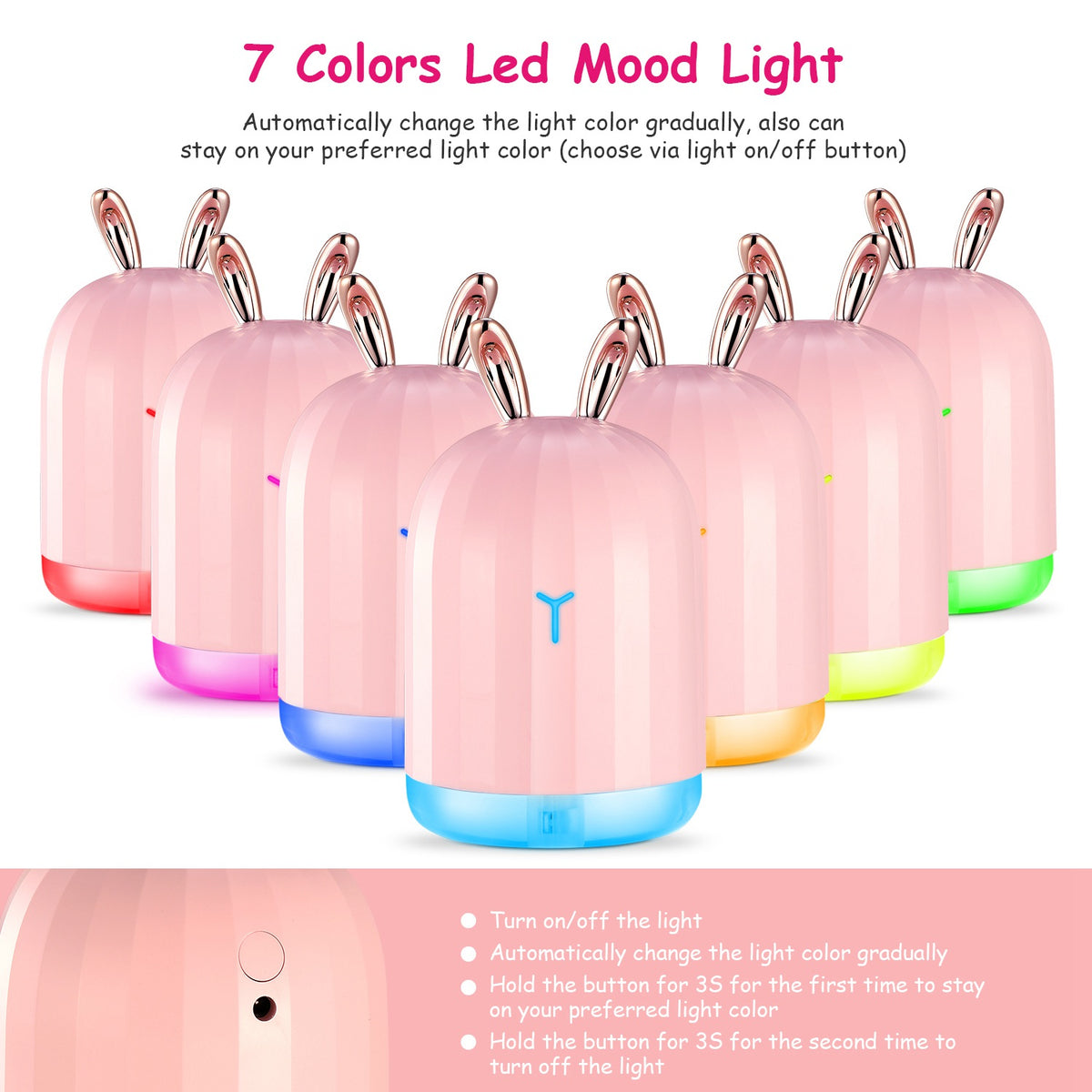 1Pc 220ml Cool Mist Humidifier Ultrasonic Air Diffuser Atomizer With 7 Color Breathing Lights Auto Off Office Home Yoga - view 2