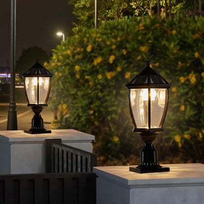 Black Solar Powered LED Outdoor Lantern, Vintage Garden Light With Elegant Glass Design For Pathways, Yards