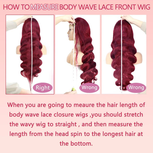 13x6 Lace Front Human Hair Wig Burgundy Red Body Wave, Density, 22 Inches - view 2