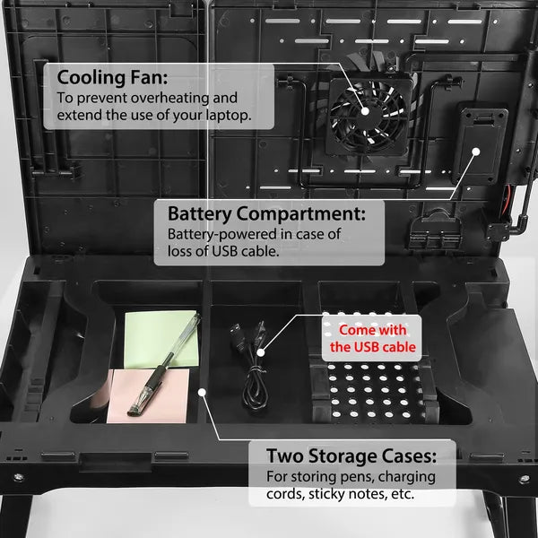 Foldable Laptop Table Bed Notebook Desk With Cooling Fan Mouse Board LED Light 4 XUSB Ports Breakfast Snacking Tray - view 5