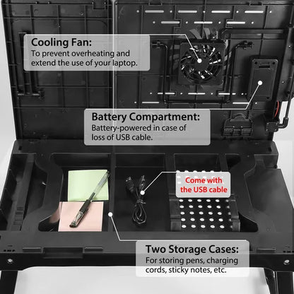 Foldable Laptop Table Bed Notebook Desk With Cooling Fan Mouse Board LED Light 4 XUSB Ports Breakfast Snacking Tray - view 5