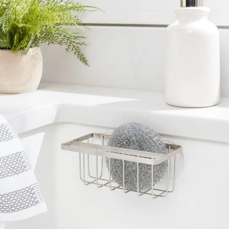 Small Steel Suction Sink Caddy With Rag Holder Black: Sponge Holder, Kitchen Storage, Matte Finish - view 6