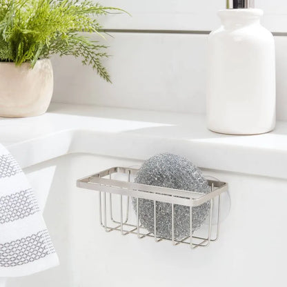 Small Steel Suction Sink Caddy With Rag Holder Black: Sponge Holder, Kitchen Storage, Matte Finish - view 6