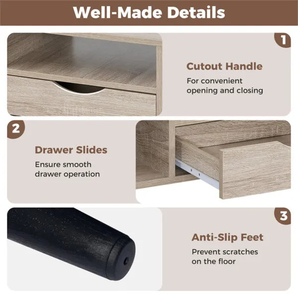 36.5" Rustic Coffee Table With Drawer & Open Shelves, Engineered Wood Center Table For Living Room Natural - view 5