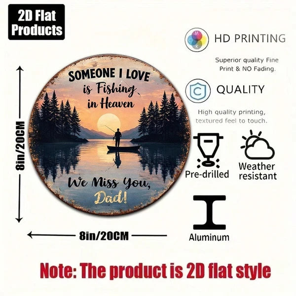 1pc 2D Flat Round Sign Fishing In Heaven, Fishing In, Heaven Remembering Dad Vintage Plaque Decorative Wall Art - view 4