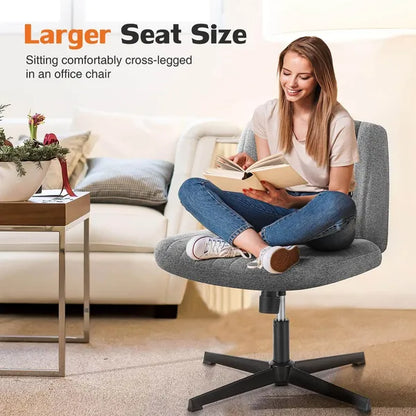 Cross Legged Office Living Room Rocking Gaming Chair Armless Wide Desk Adjustable Swivel Fabric Task Vanity Home Office - view 8