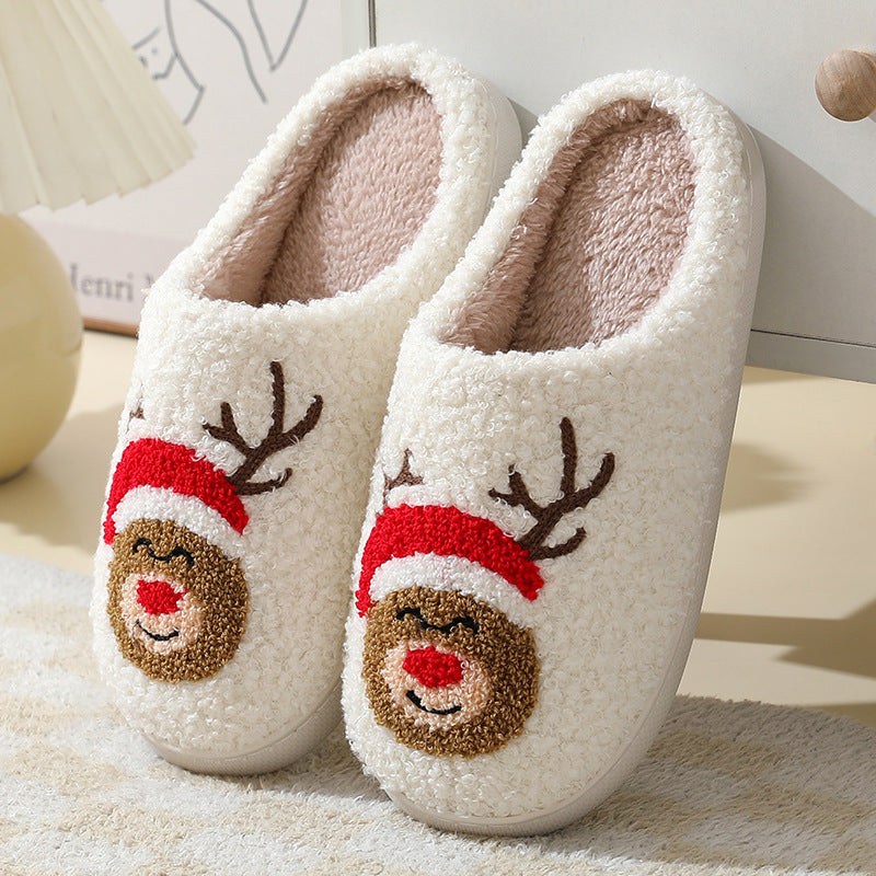 Christmas Home Slippers Cute Cartoon Santa Claus Cotton Slippers For Women And Men Couples Winter Warm Furry Shoes - view 7