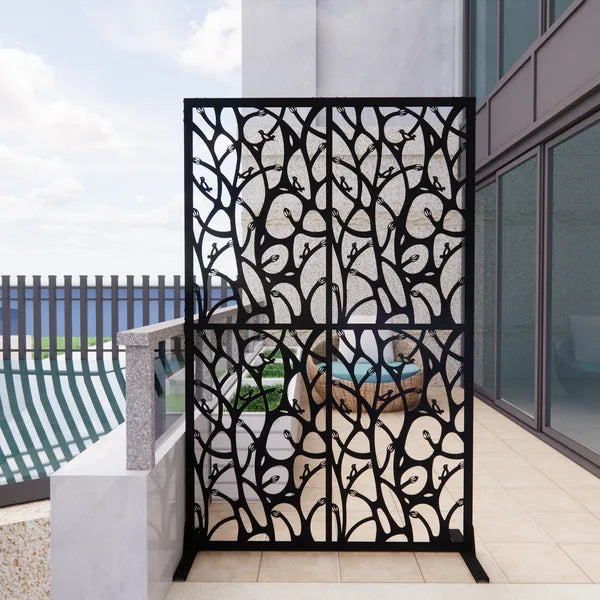 Metal Privacy Screens W3.8Ft X H6Ft Outdoor And Indoor Divider With Free Standing Decorative Privacy Screen For Balcony