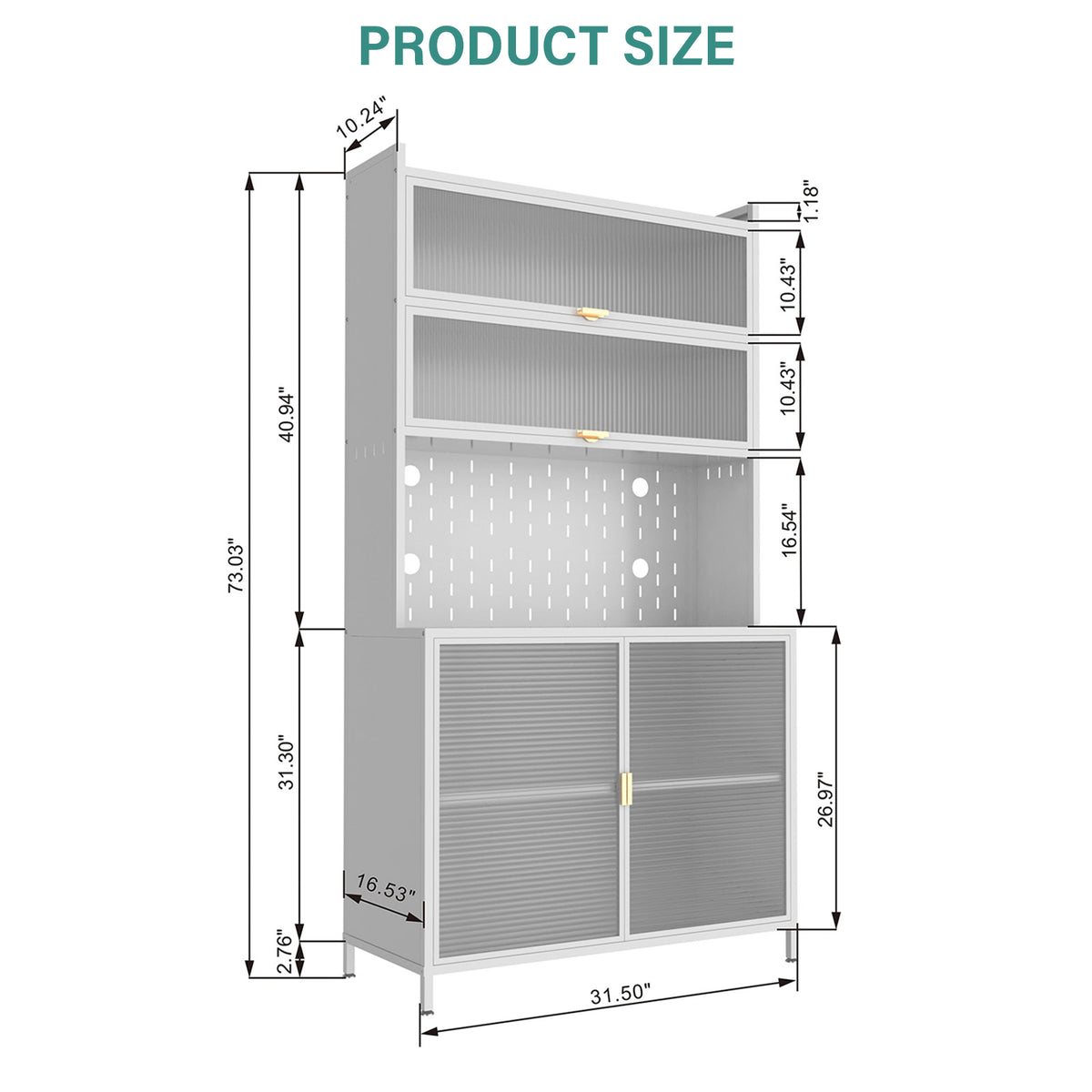 73'' Tall Kitchen Pantry Cabinet, 6 Level Flip Door With Pegboard Metal Pantry Storage Cabinet - view 6