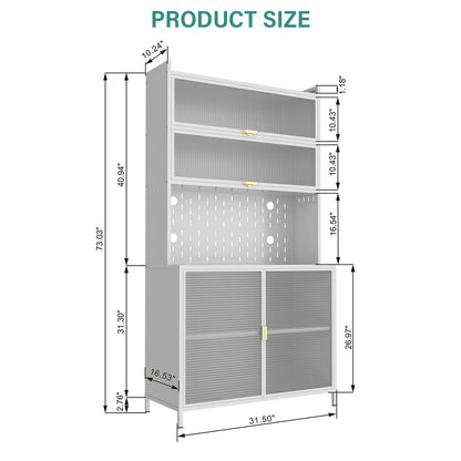 73'' Tall Kitchen Pantry Cabinet, 6 Level Flip Door With Pegboard Metal Pantry Storage Cabinet - view 6