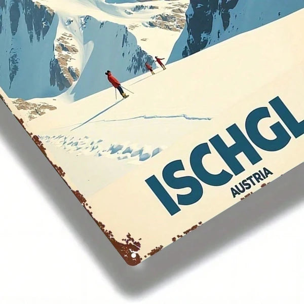 1pc 2D Flat Metal Sign Winter Ski Resort Ischgl Austria Snow Scene Tin Art Square Iron Hanging Painting - view 5