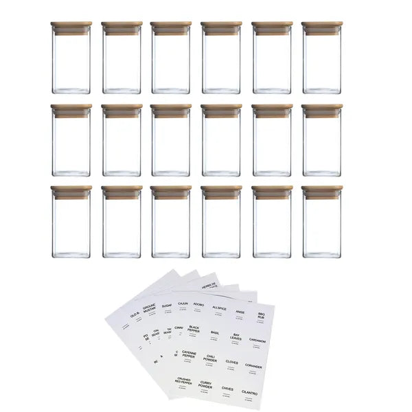 18 PCS Square Seasoning Jar Pepper Seasoning Bottle Pepper Powder Bottle 240ml Bamboo Wood Glass Seasoning Tank Square - view 5