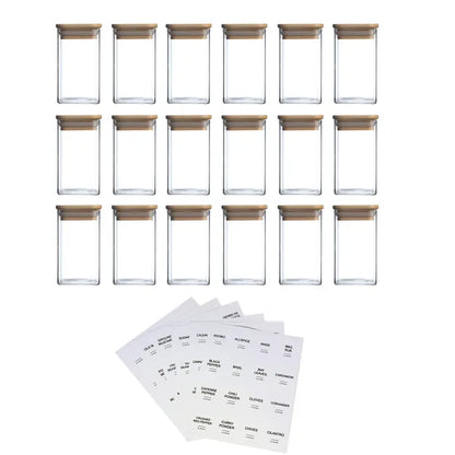 18 PCS Square Seasoning Jar Pepper Seasoning Bottle Pepper Powder Bottle 240ml Bamboo Wood Glass Seasoning Tank Square - view 5