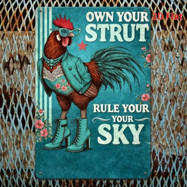 Cute Chicken Rooster Metal Wall Plaque, Farmhouse Style 2D Flat Print Art Decor - view 4