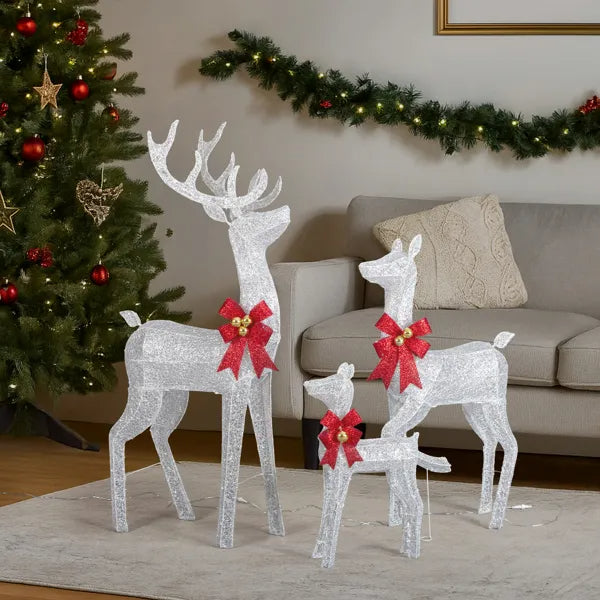 3-Piece Lighted Christmas Reindeer Family Set Outdoor Decorations, Weather Proof Sparkling Deer Family Set Of - view 3