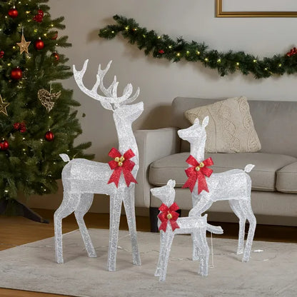3-Piece Lighted Christmas Reindeer Family Set Outdoor Decorations, Weather Proof Sparkling Deer Family Set Of - view 3