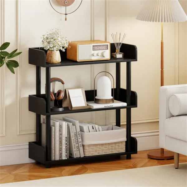 3-Tier Industrial Bookshelf With Anti-Falling Guardrails, 33 LBS Per Shelf Storage Organizer - Black - view 3
