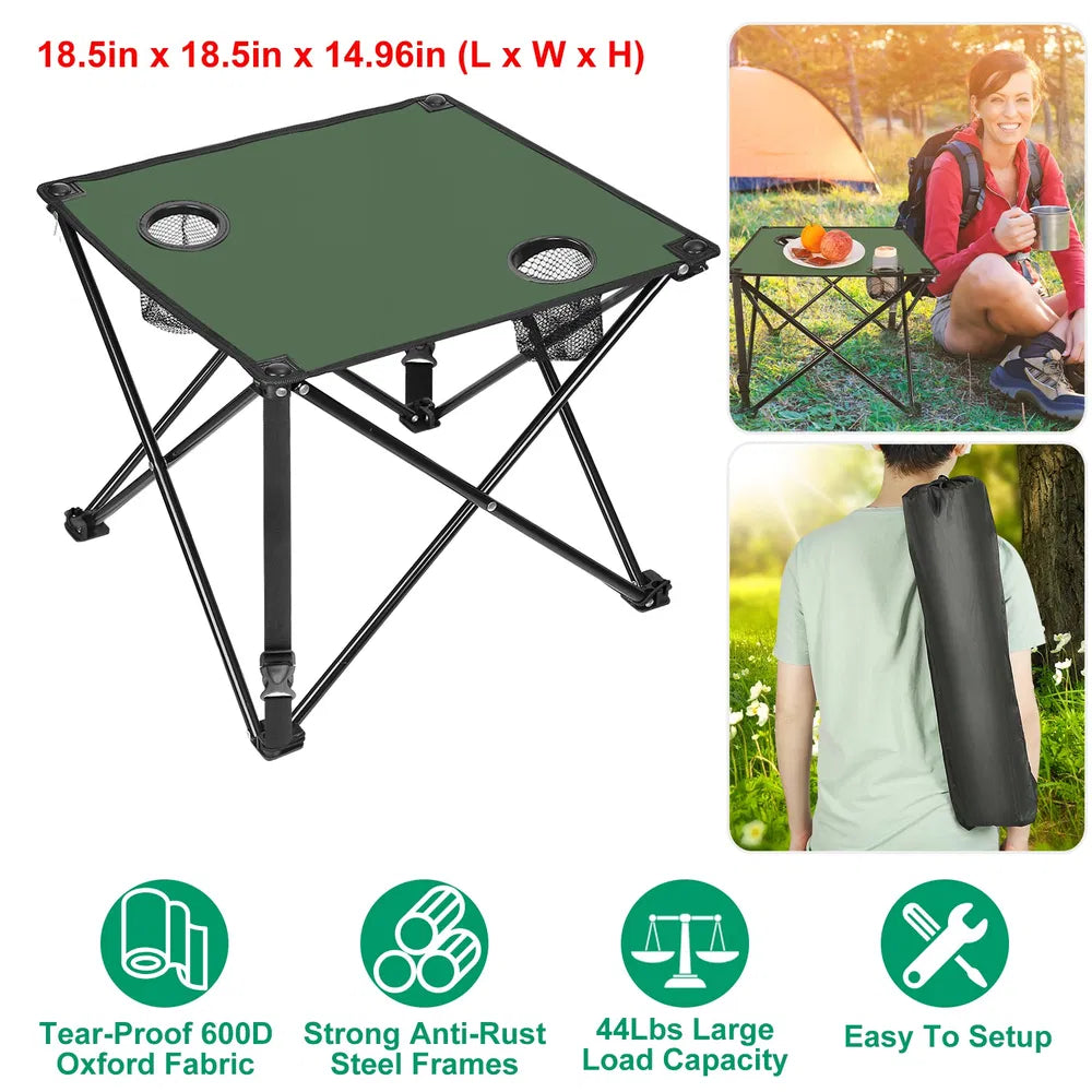 1Pc-2Pcs Options - Foldable Camping Table Portable Picnic Table Lightweight Travel Desk With 2 Cup Holders Carrying Bag - view 5