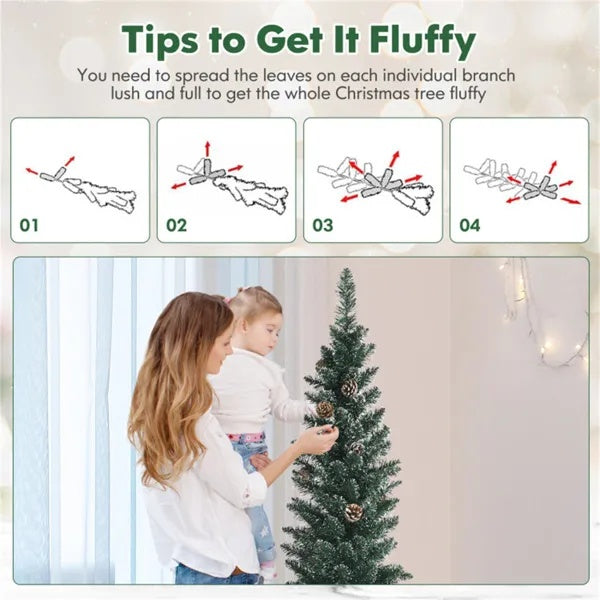 5FT Green Artificial Christmas Tree - 214 Lush Tips, 25 Realistic Pine Cones, Foldable Metal Stand - view 3