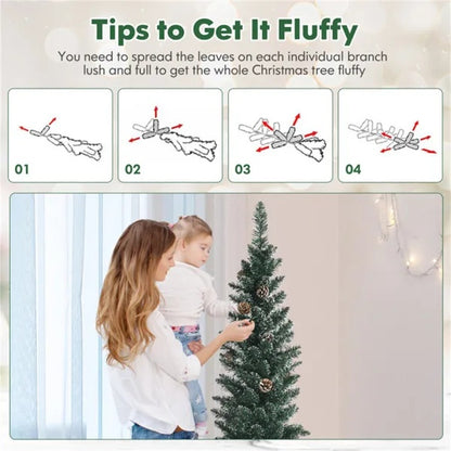 5FT Green Artificial Christmas Tree - 214 Lush Tips, 25 Realistic Pine Cones, Foldable Metal Stand - view 3