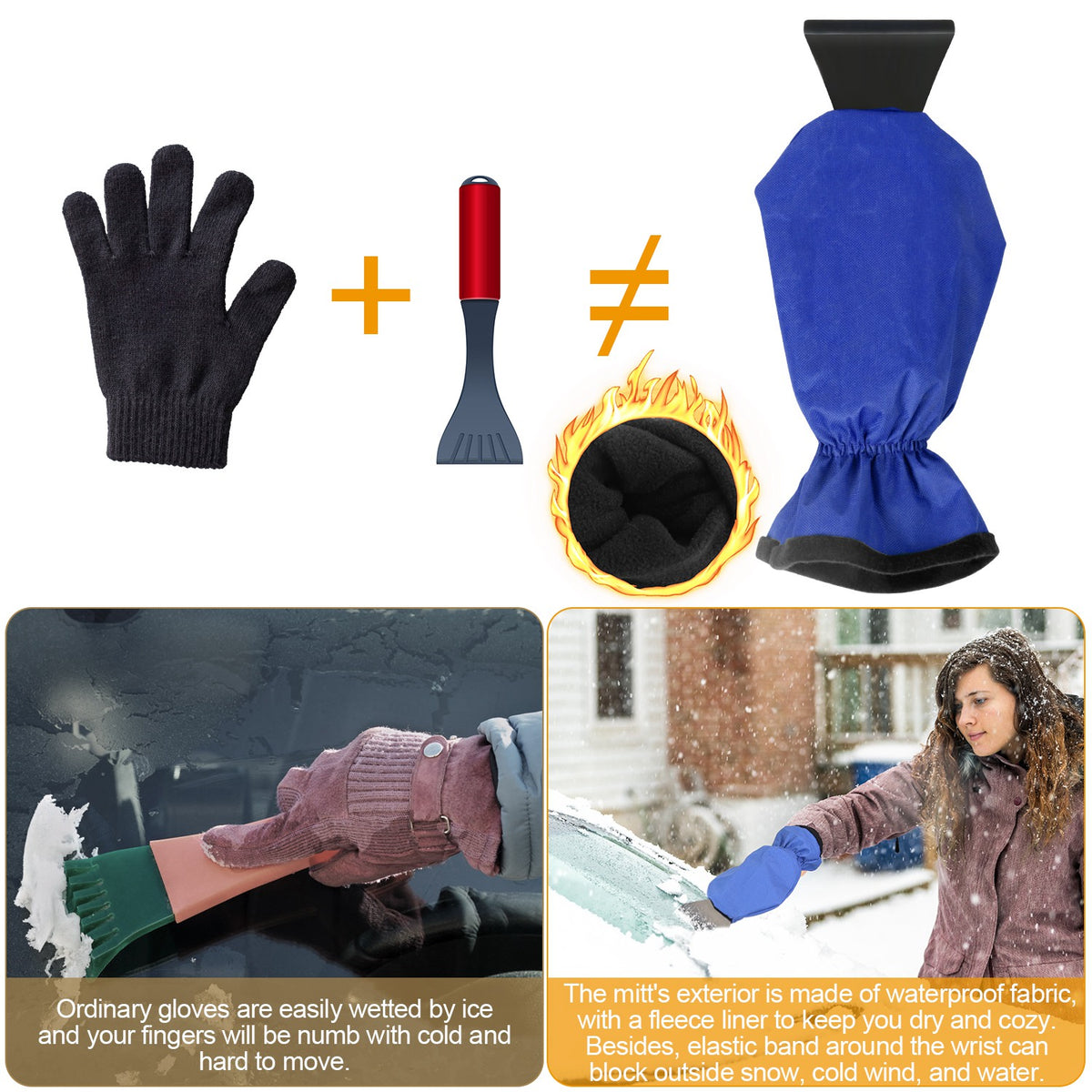 1Pc Ice Scraper Glove Car Windshield Snow Scraper Remover Glove Lined Of Fleece Winter Ice Scraper Mitt Keep Warm - view 7