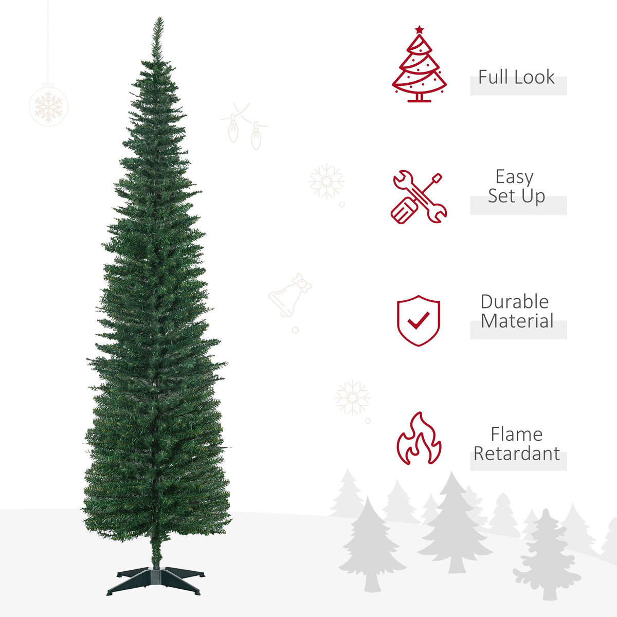 7' PVC Slim Pencil Artificial Christmas Tree 390 Branch Tips - view 3