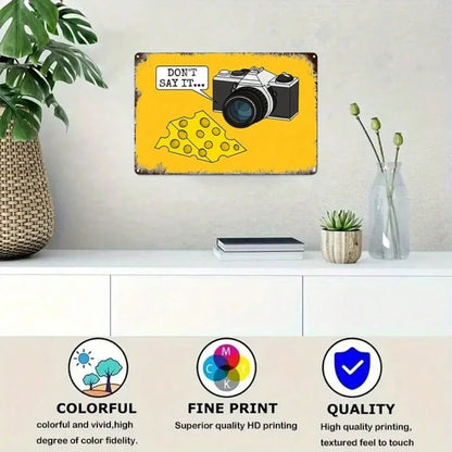 Vintage Camera & Cheese Metal Tin Sign 8x12 Inch, Retro Farmhouse Kitchen Decor, Antique Cafe Bar Garage Wall Art - view 5