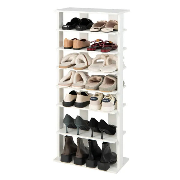 7-Tier Double-Row Shoe Rack With Adjustable Shelves, Anti-Tipping Narrow Storage Rack For Entryway Closet-White