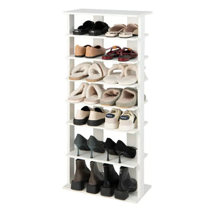 7-Tier Double-Row Shoe Rack With Adjustable Shelves, Anti-Tipping Narrow Storage Rack For Entryway Closet-White