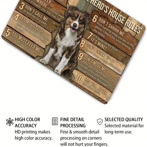 1pc Australian Shepherd Metal Tin Sign, House Rules Wall Art, Funny Pet Commands Decor, Decor - view 4
