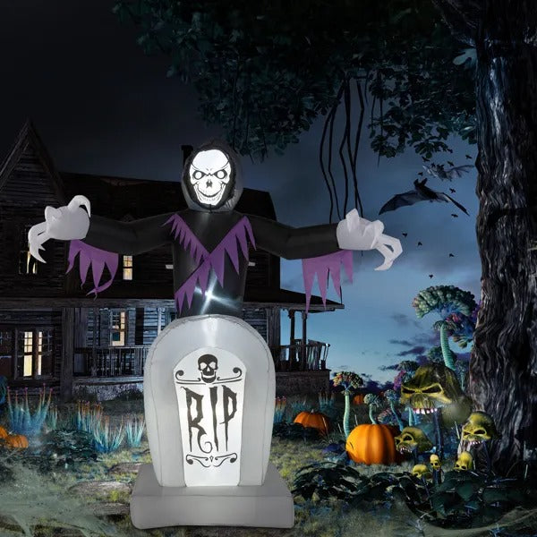8ft Garden 3pcs LED String Lights Grim Reaper And Grave Inflatable Halloween Decoration - view 4
