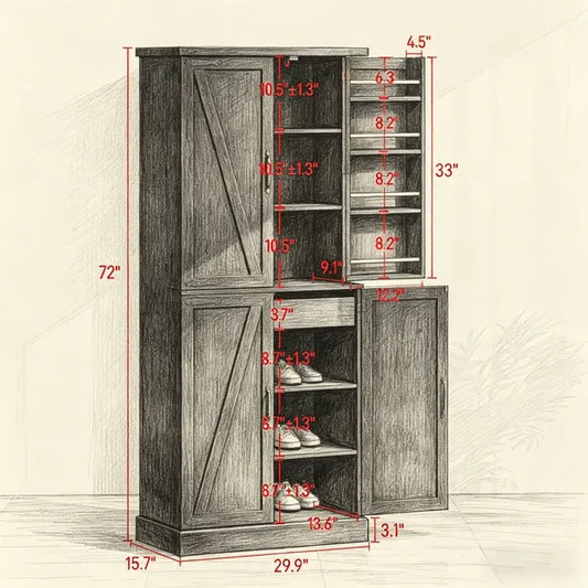 Rustic Barn Style Storage Cabinet With Adjustable Shelves 29.9 Inches X 15.7 Inches X 72 Inches For Kitchen - view 2