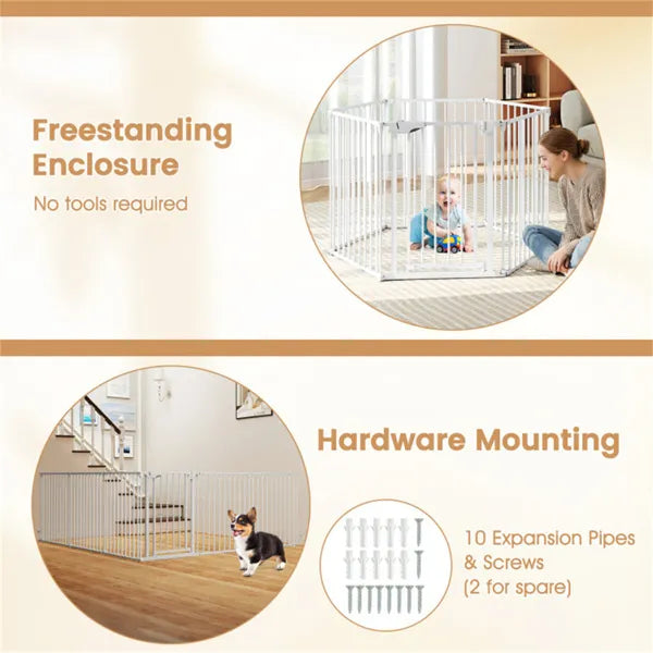 6-Panel Expandable Safety Gate (34.5"-154"), 270° Rotatable Baby/Pet Barrier For Fireplace Stairway Doorway-White - view 5
