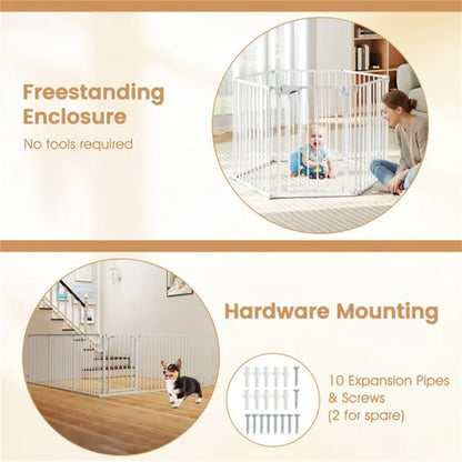 6-Panel Expandable Safety Gate (34.5"-154"), 270° Rotatable Baby/Pet Barrier For Fireplace Stairway Doorway-White - view 5