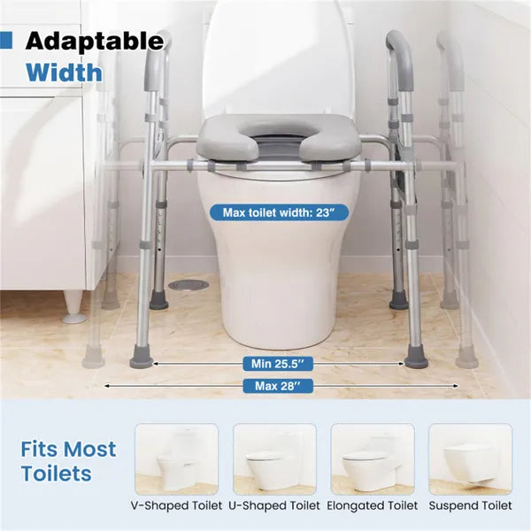 Adjustable Raised Toilet Seat (25.5"-28" Width X 27"-31" Height), 300LBS Capacity With Armrests & Storage Pouch - view 4