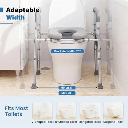 Adjustable Raised Toilet Seat (25.5"-28" Width X 27"-31" Height), 300LBS Capacity With Armrests & Storage Pouch - view 4