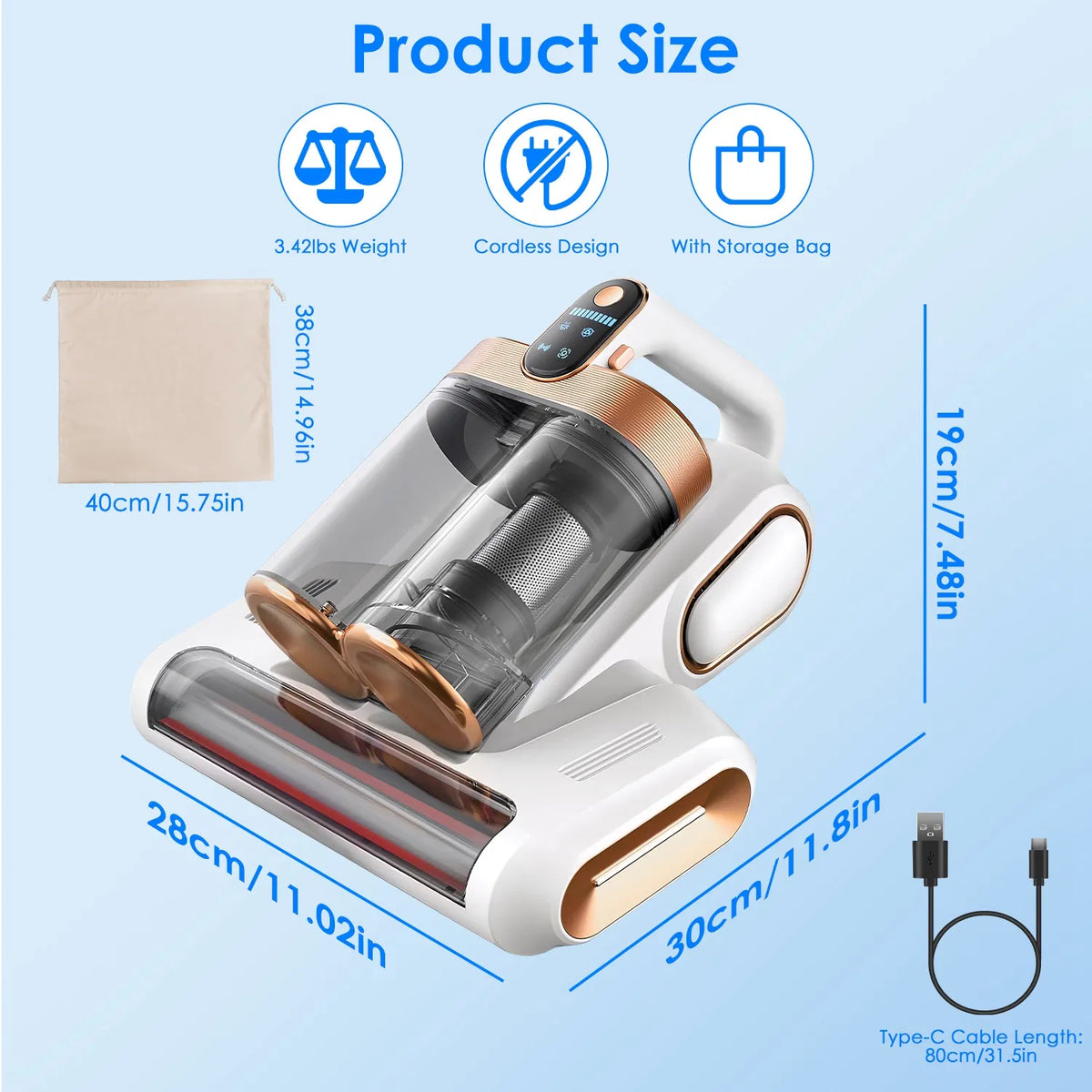 1Pc Mattress Vacuum Cleaner 16Kpa Bed Vacuum Cleaner Handheld Vacuums With Ultrasonic & UVC Light 18000 RPM Brushroll - view 2