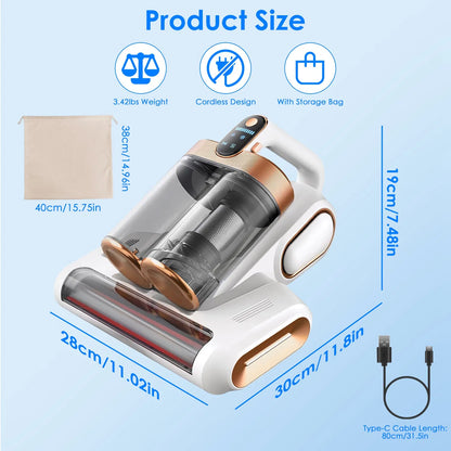 1Pc Mattress Vacuum Cleaner 16Kpa Bed Vacuum Cleaner Handheld Vacuums With Ultrasonic & UVC Light 18000 RPM Brushroll - view 2