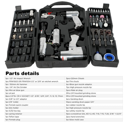 71 Piece Air Tool And Accessories Kit, Impact Wrench, Air Ratchet, Die Grinder, Aire Hammer, Hose Fittings, Storage Case - view 7