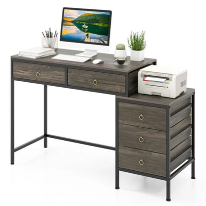 Home Office Dual Desktop Desk With 5 Storage Drawers, Powder-Coated Metal Frame Engineered Wood - view 4