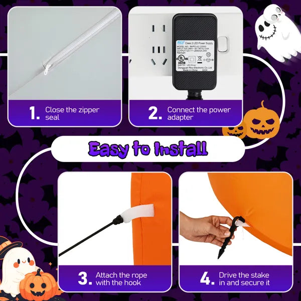 8FT Long Halloween Inflatables Pumpkins Ghost Outdoor Decorations, Blow Up Yard Decoration With Built-in LEDs Lighted - view 6